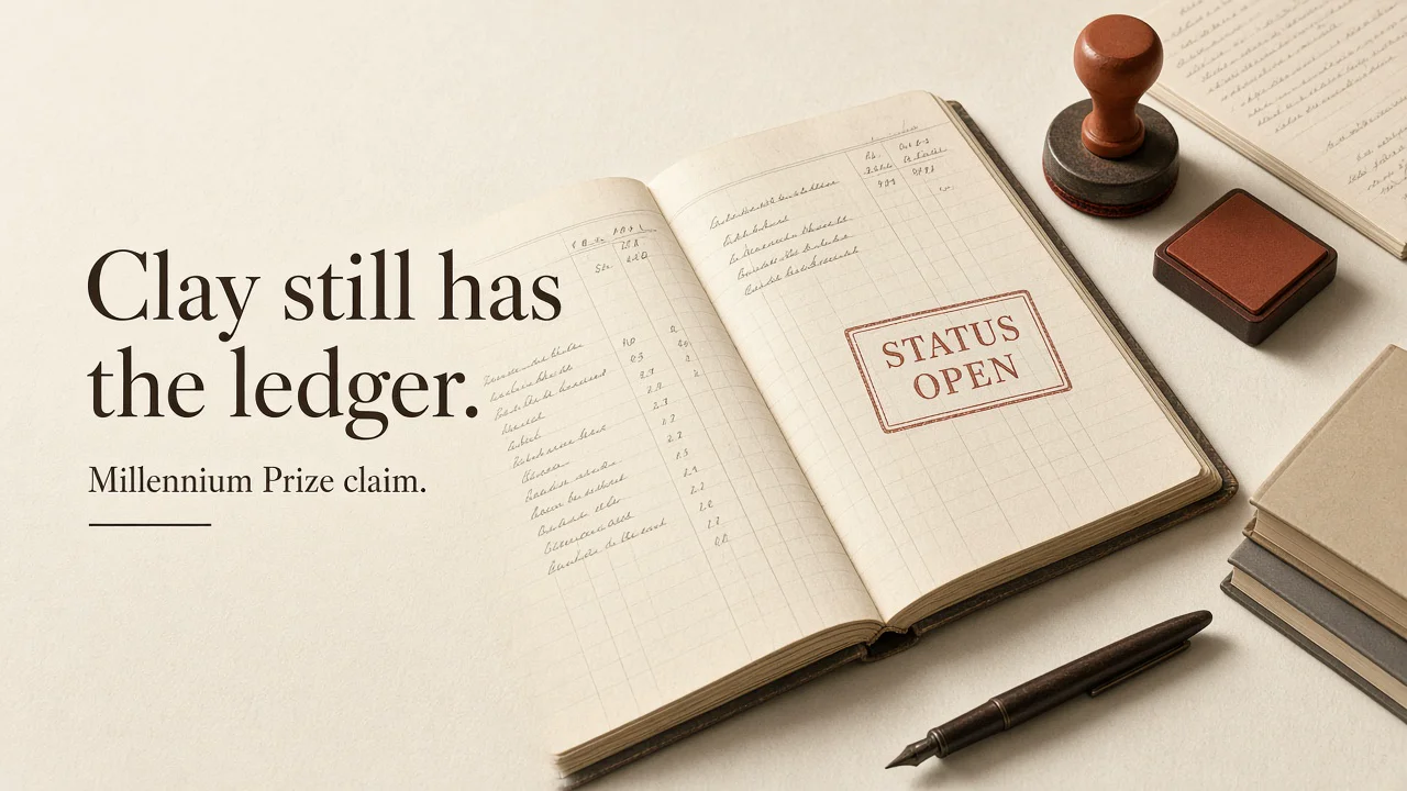 Open ledger stamped STATUS OPEN with a terracotta seal — announcement is not accepted proof
