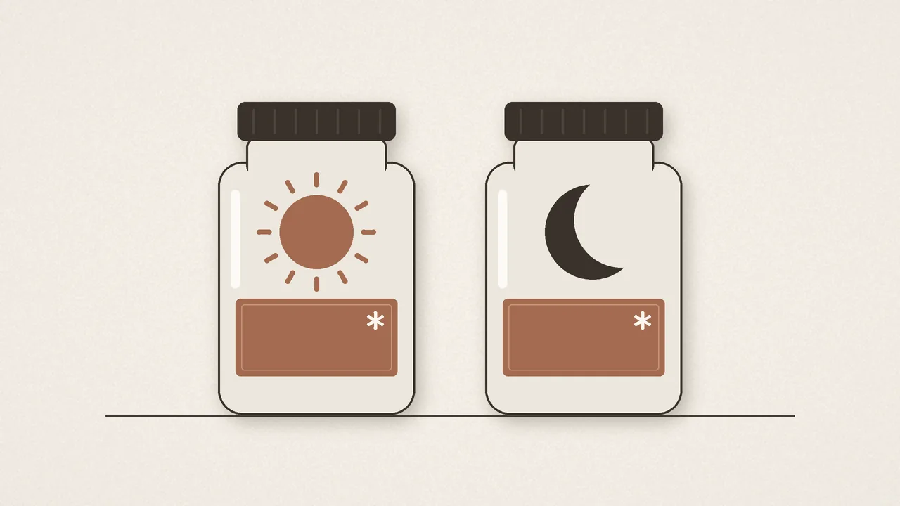 Two matching jars with blank clay labels marked by asterisks, one showing a sun, the other a moon